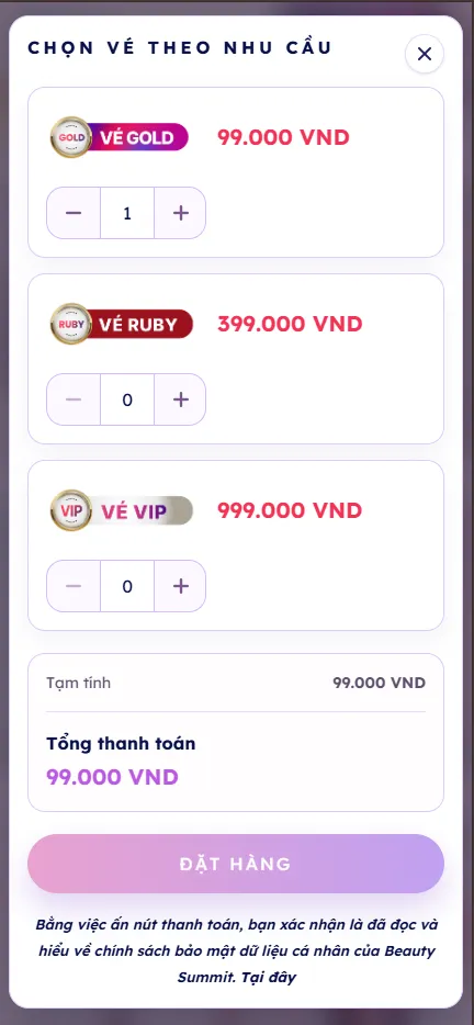 Demo màn hình đăng ký Beauty Summit